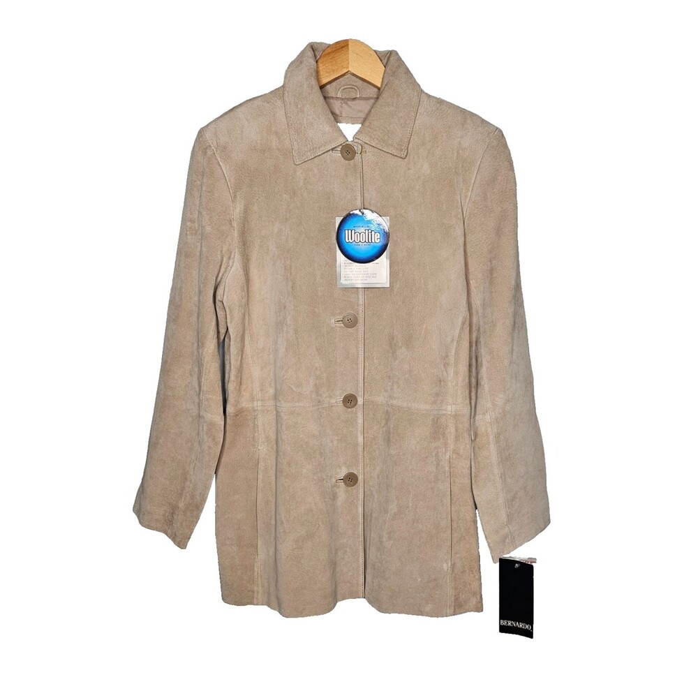BERNARDO Suede Leather Jacket Women's Medium Tan Washable Lined Button Closure